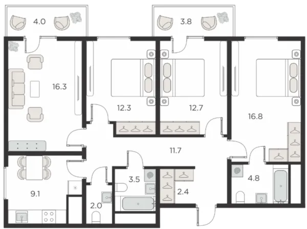 4 xonali 94.5 m²
