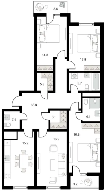 4 xonali 119.64 m²