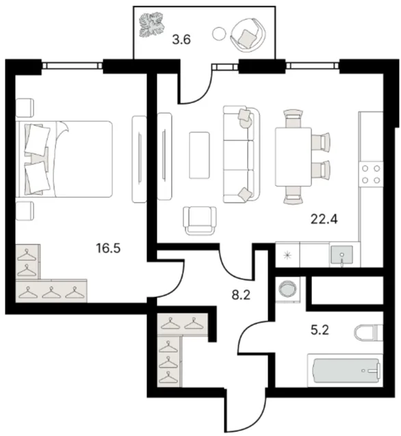 2 xonali 53.5 m²