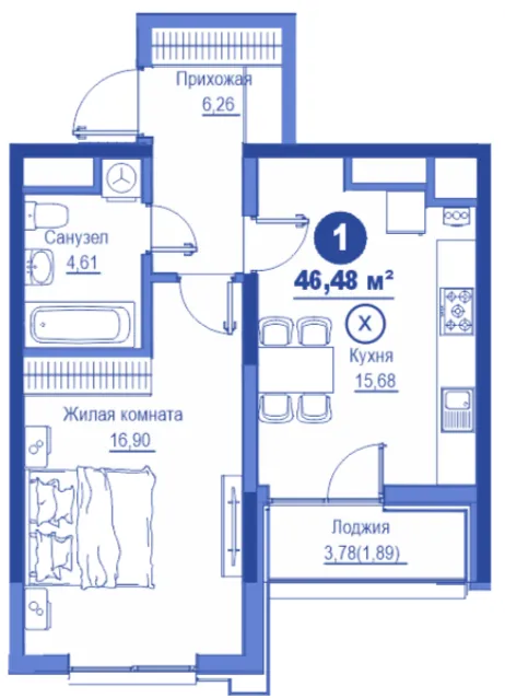 1 xonali 46.48 m²