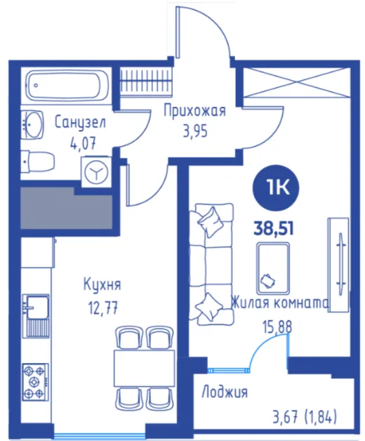 1 xonali 38.51 m²