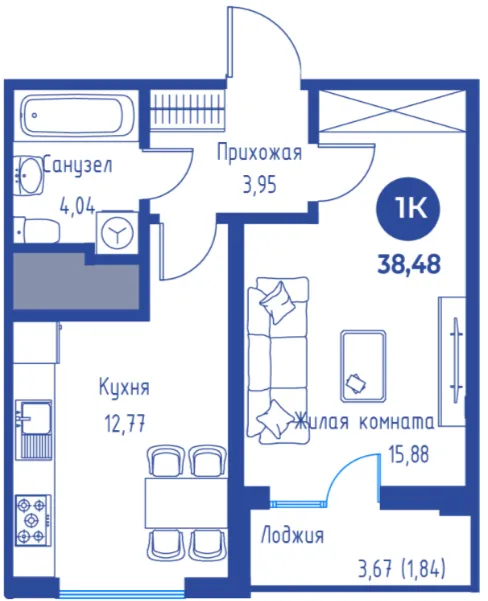 1 xonali 38.48 m²