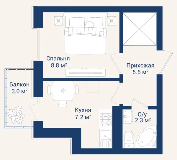 1 xonali kvartira
